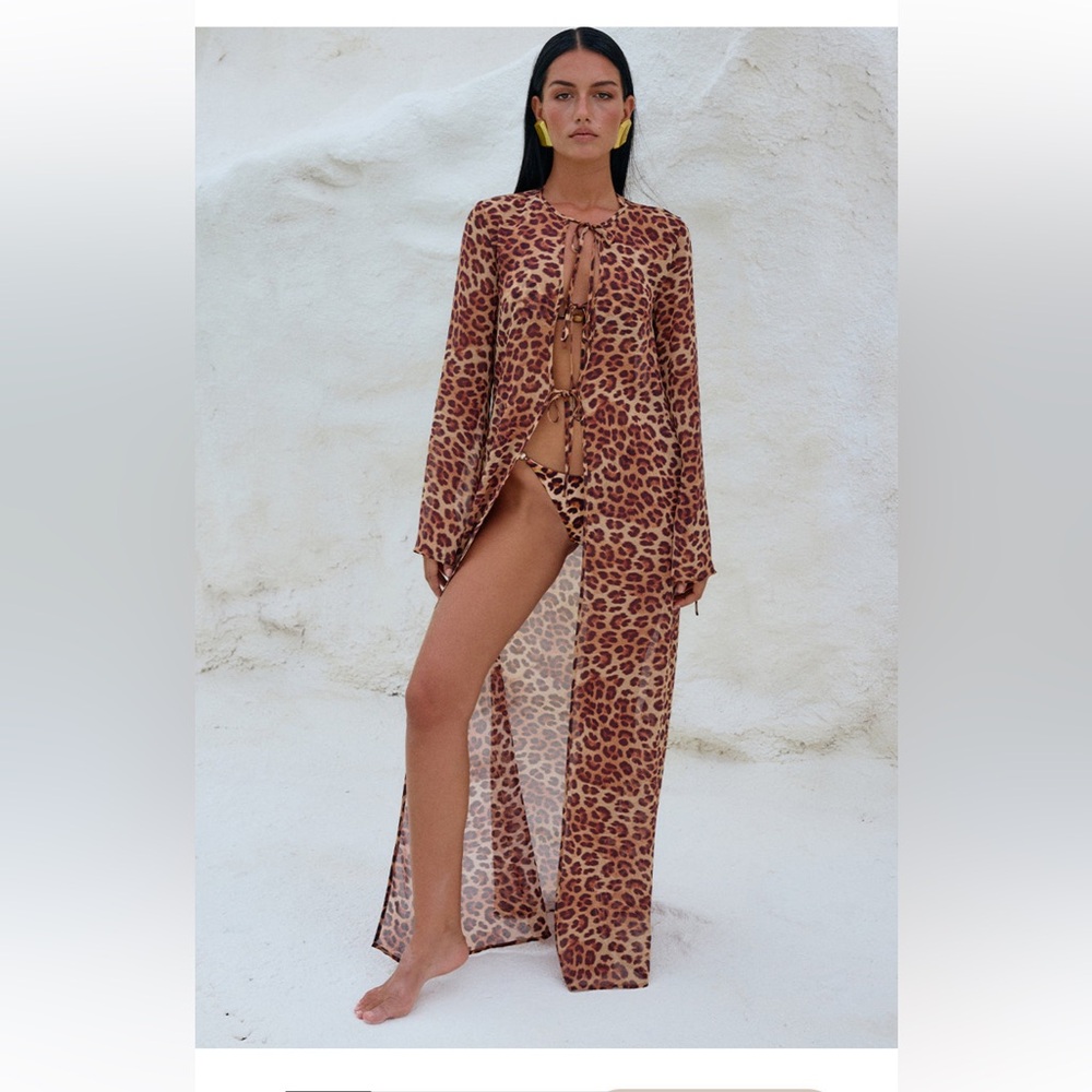 Runaway the label Leopard Print Swim Cover-Up kimono
